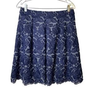 Talbots Women's Blue Floral Lace Lined Scalloped Hem A-line Skirt Size 8 Petite